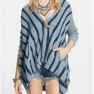 Free People Circle Back Cardigan Blue XS Striped Draped Knit Sweater